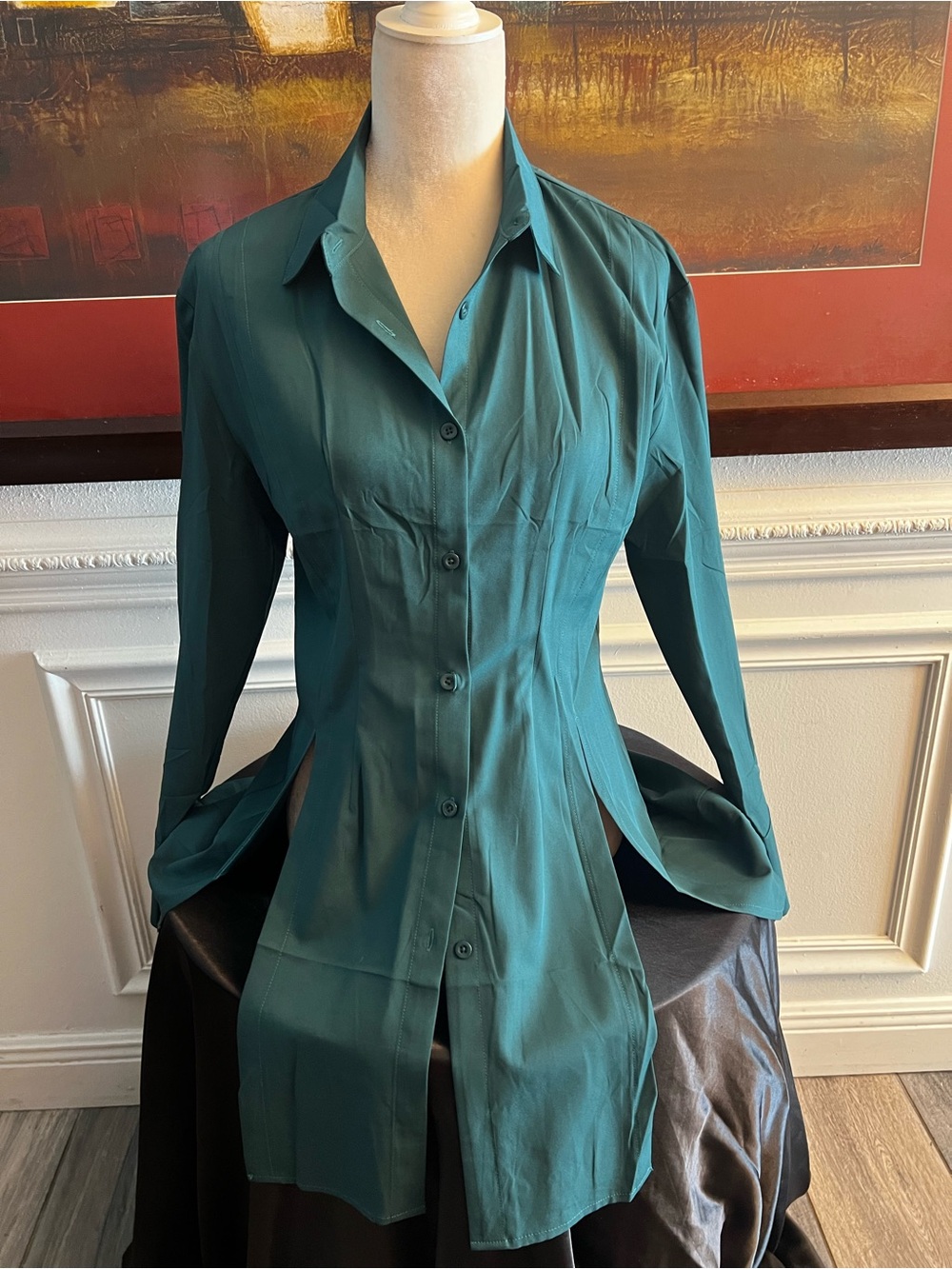 Women's hunter green Button Shirt Dress size small